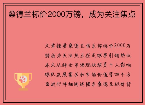 桑德兰标价2000万镑，成为关注焦点